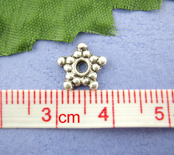 Estrellas y Copos de Nieve en Plata Antigua - Paquete de 5 Cuentas de 8mm x 8mm