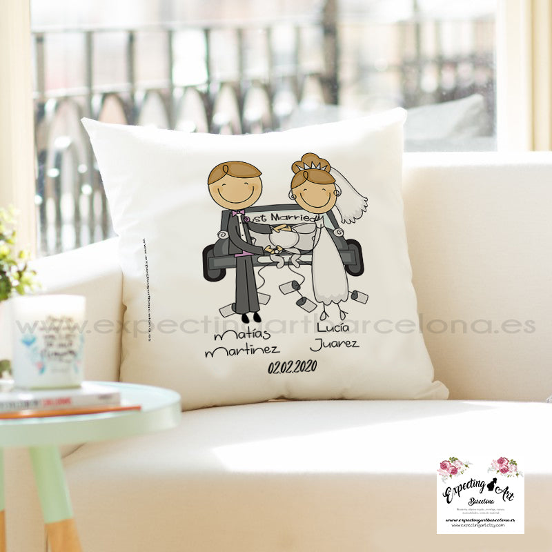 Cojín Cuadrado Personalizado para Boda | Almohada Novios | Regalo Único y Artesanal de 40x40cm y 35x35cm