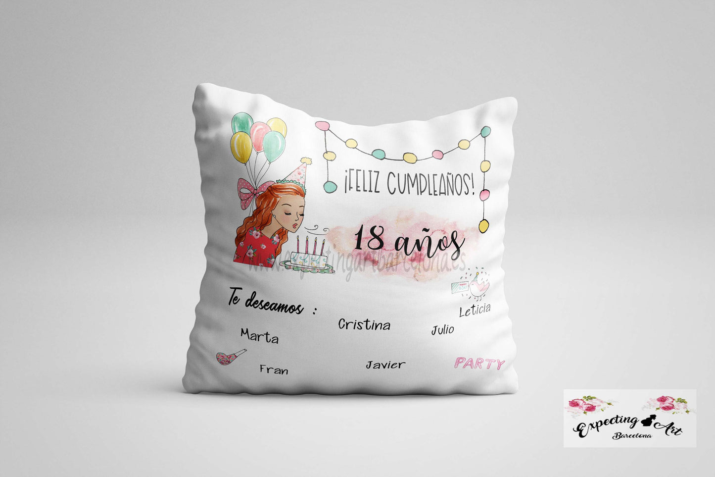 Cojín de Cumpleaños Personalizado con Nombre | Modelo Cumpleaños HAPPY BIRTHDAY | Funda Desenfundable | 35x35cm y 40x40cm | Regalo Único y Especial