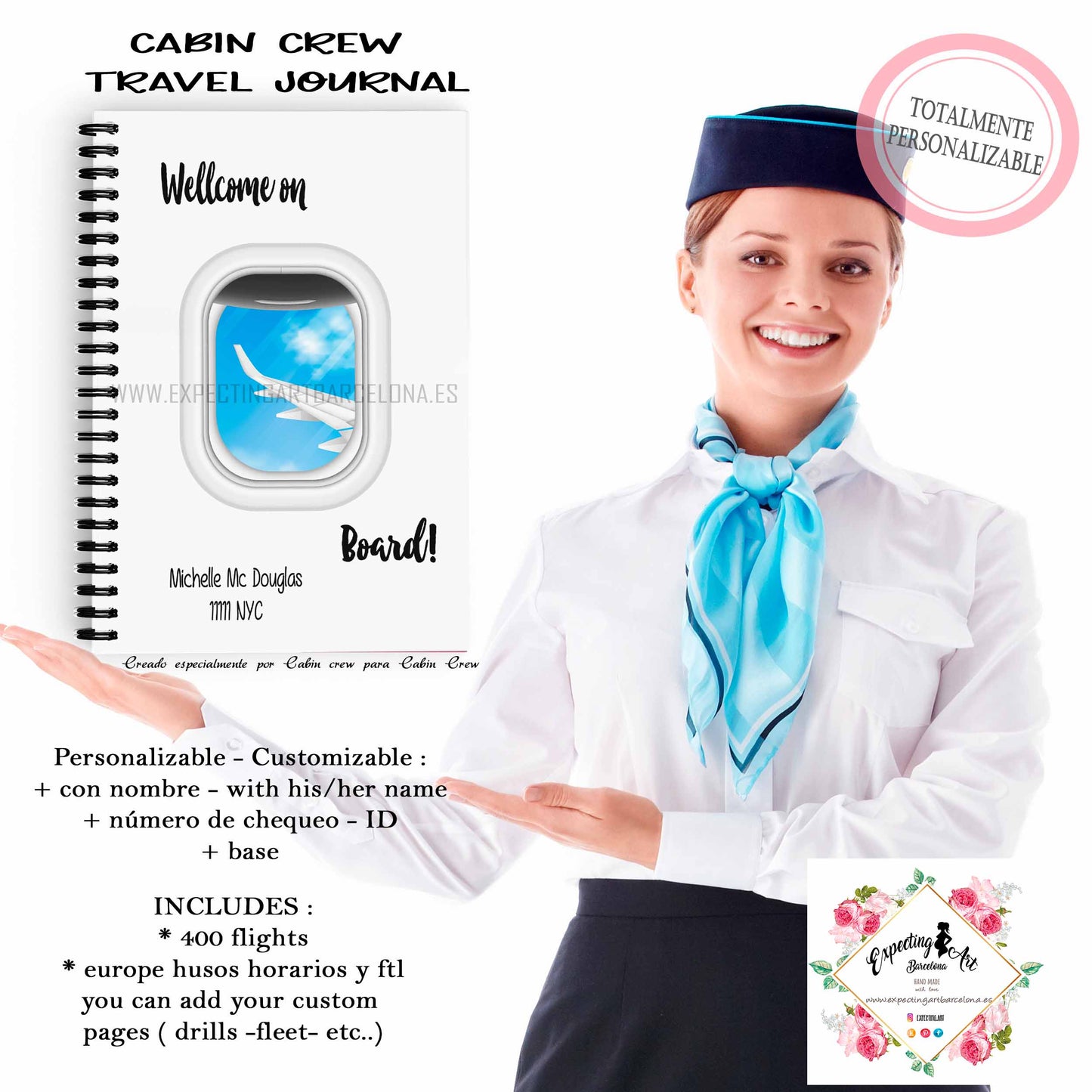 Agenda de vuelo personalizable para Cabin Crew. Modelo Ventana Avión.