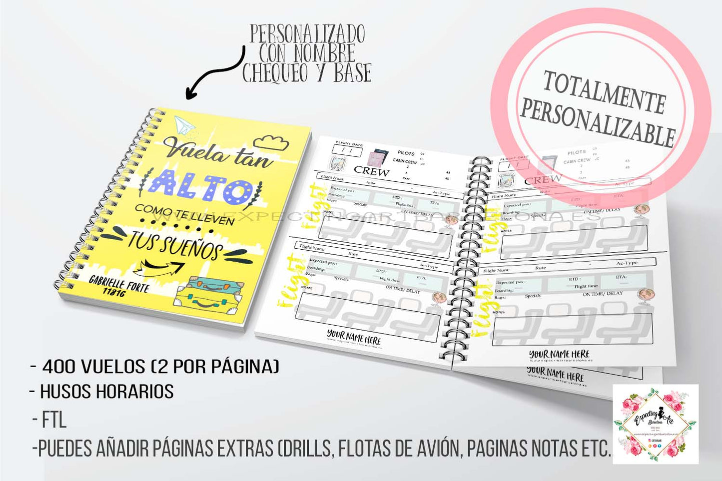 Agenda de vuelo personalizable para Cabin Crew. Modelo Vuela tan alto.