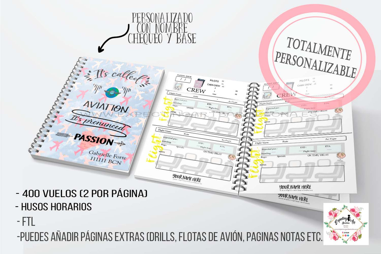 Agenda de vuelo para cabin crew personalizable. Modelo "Its called aviation..".