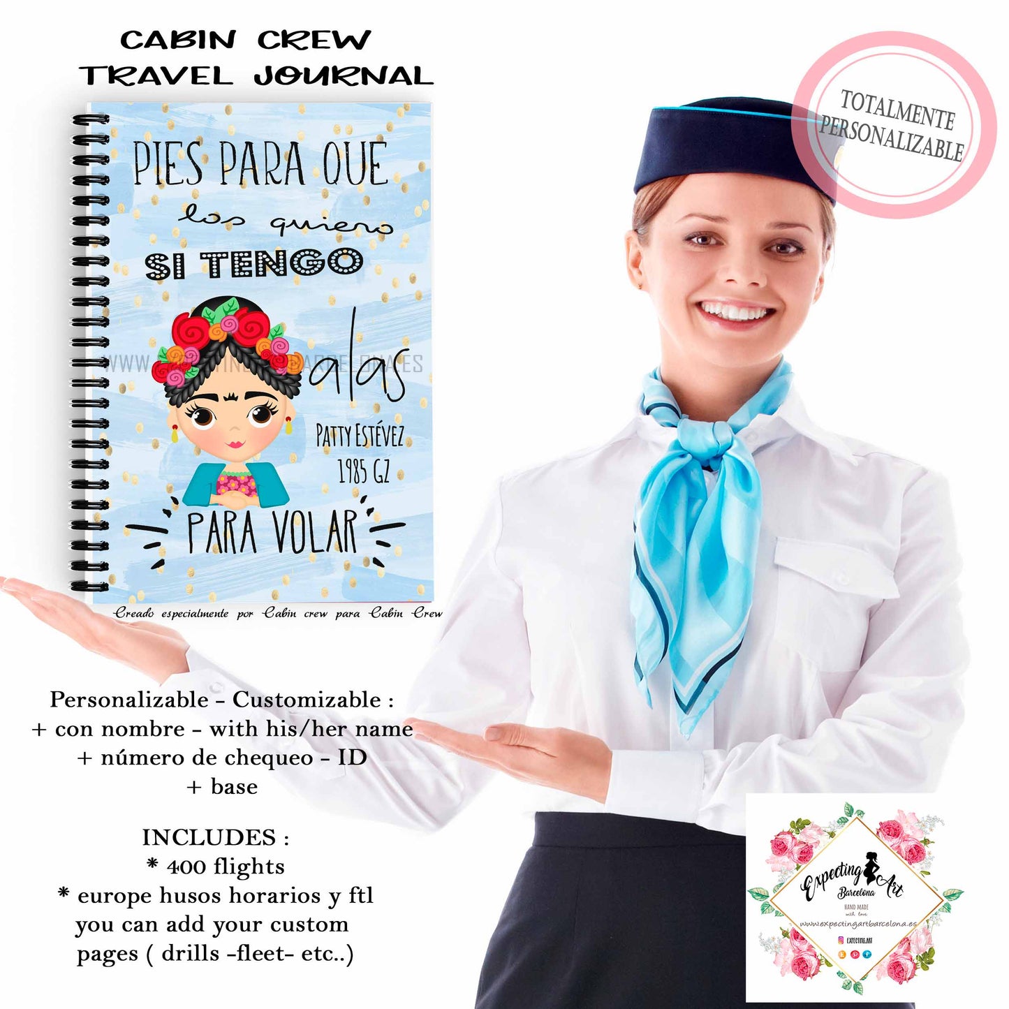 Agenda de vuelo personalizable para Cabin Crew. Modelo " Alas para volar".