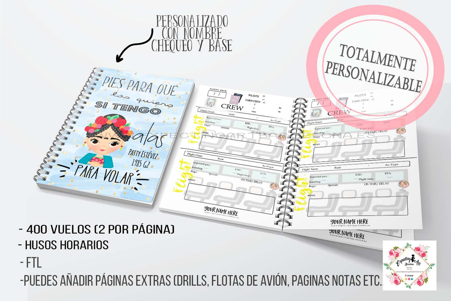 Agenda de vuelo personalizable para Cabin Crew. Modelo " Alas para volar".