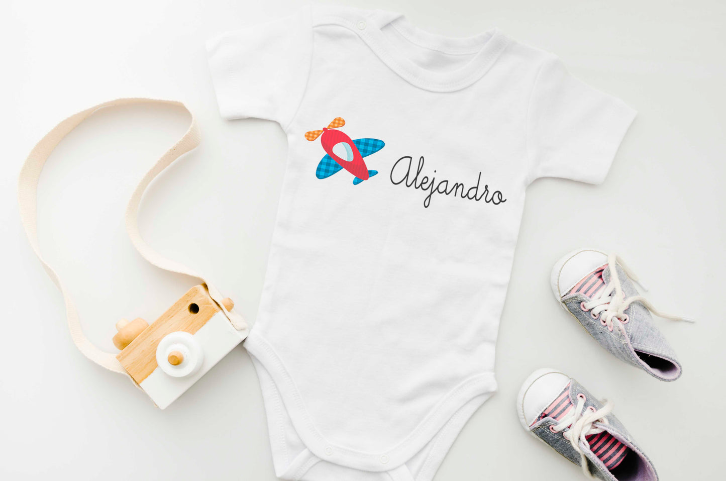 Bodie de Algodón para Bebés Personalizado | Modelo Avioncito Alejandro | Manga Corta y Larga | Tallas Varias