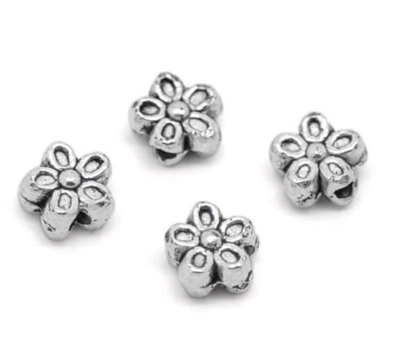 Espaciadores de Aleación de Zinc en Forma de Flor - Plata Antigua - 6mm x 6mm - Agujero de 1.3mm 2