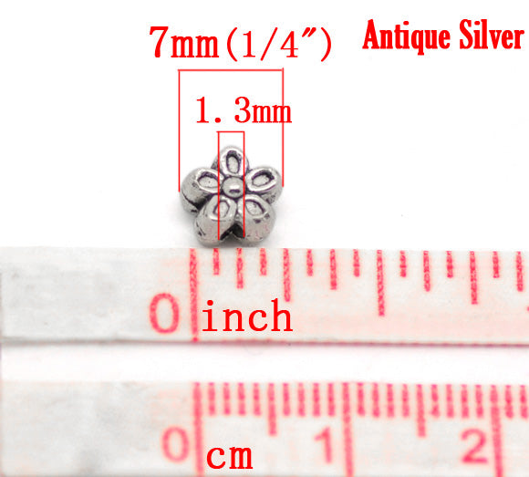 Espaciadores de Aleación de Zinc en Forma de Flor - Plata Antigua - 6mm x 6mm - Agujero de 1.3mm 2