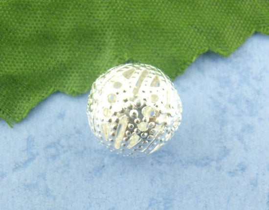Cuentas Espaciador Filigrana Bola,Argentado Hueco 12mm Diámetro, Agujero: acerca de 1.5mm, 6 Unidades