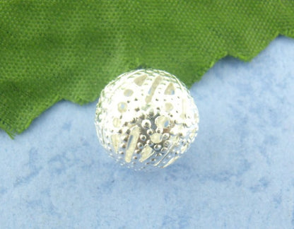 Cuentas Espaciador Filigrana Bola,Argentado Hueco 12mm Diámetro, Agujero: acerca de 1.5mm, 6 Unidades