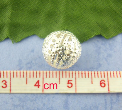 Cuentas Espaciador Filigrana Bola,Argentado Hueco 12mm Diámetro, Agujero: acerca de 1.5mm, 6 Unidades