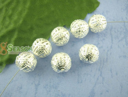 Cuentas Espaciador Filigrana Bola,Argentado Hueco 12mm Diámetro, Agujero: acerca de 1.5mm, 6 Unidades