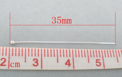 Alfileres de cabeza de bola Cobre de Argentado,3.5cm de longitud 0.5mm (24 gauge). 10 Unidades
