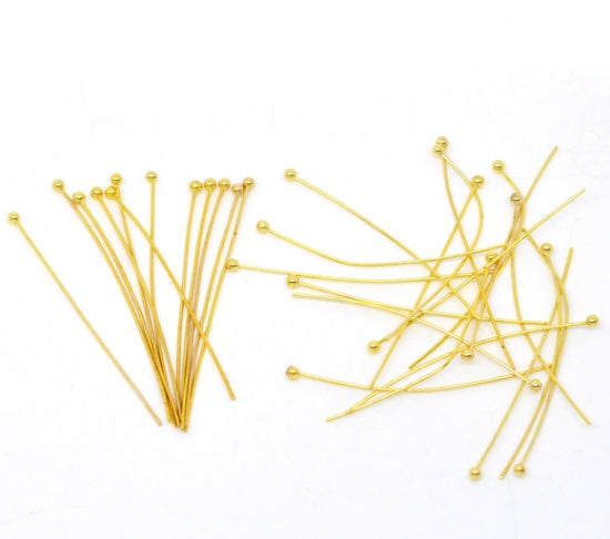 Alfileres de cabeza de bola Cobre de Chapado en Oro, 45mm de longitud 0.7mm (24 gauge)