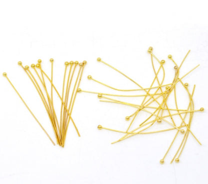 Alfileres de cabeza de bola Cobre de Chapado en Oro, 45mm de longitud 0.7mm (24 gauge)