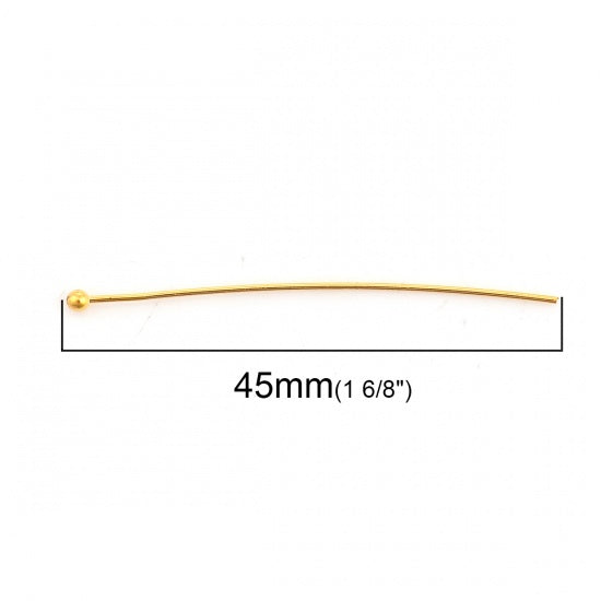 Alfileres de cabeza de bola Cobre de Chapado en Oro, 45mm de longitud 0.7mm (24 gauge)