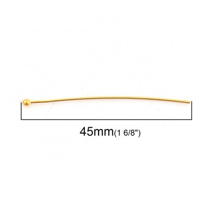 Alfileres de cabeza de bola Cobre de Chapado en Oro, 45mm de longitud 0.7mm (24 gauge)