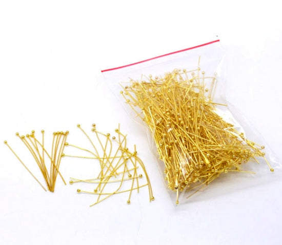 Alfileres de cabeza de bola Cobre de Chapado en Oro, 45mm de longitud 0.7mm (24 gauge)