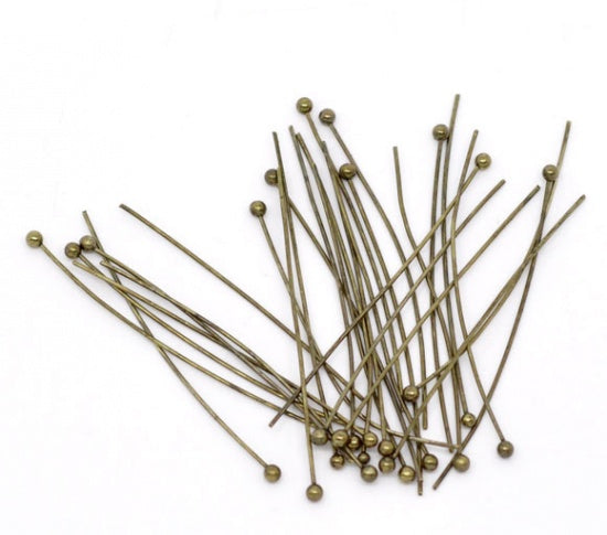 Alfileres de cabeza de bola Cobre de Tono Bronce,40mm de longitud 0.5mm (24 gauge). Paquete 10 Unidades