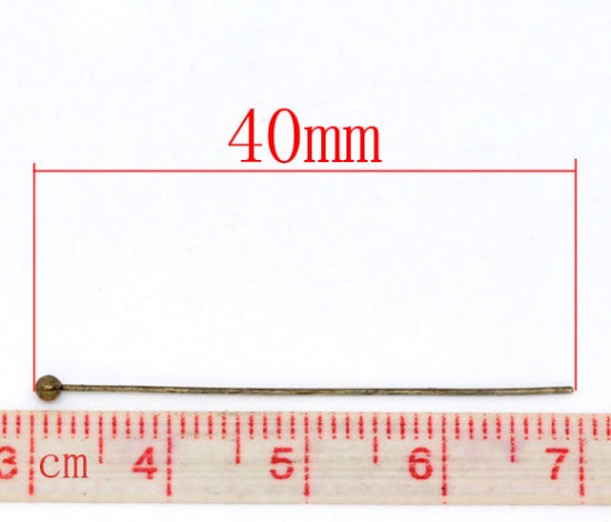 Alfileres de cabeza de bola Cobre de Tono Bronce,40mm de longitud 0.5mm (24 gauge). Paquete 10 Unidades
