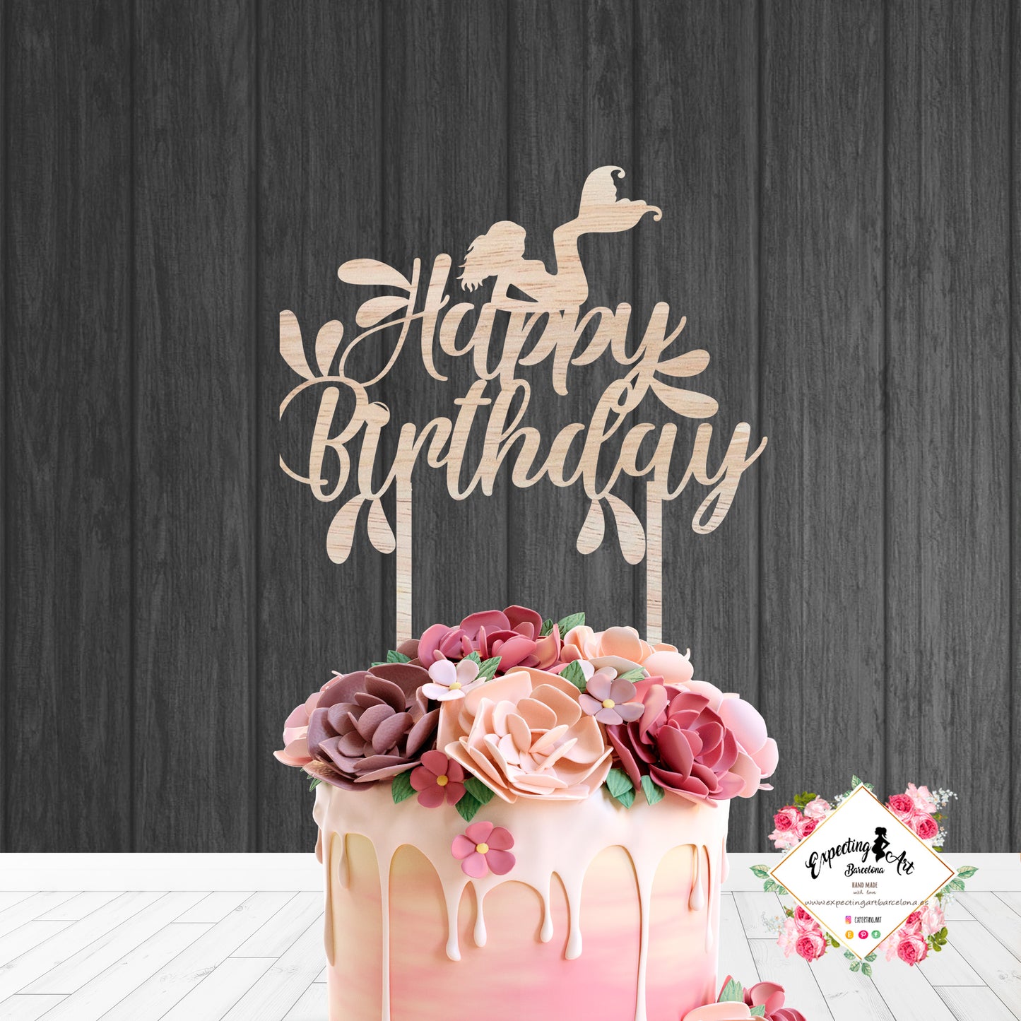 Adorno Personalizado para Pastel de Cumpleaños sirena - Hecho en Madera