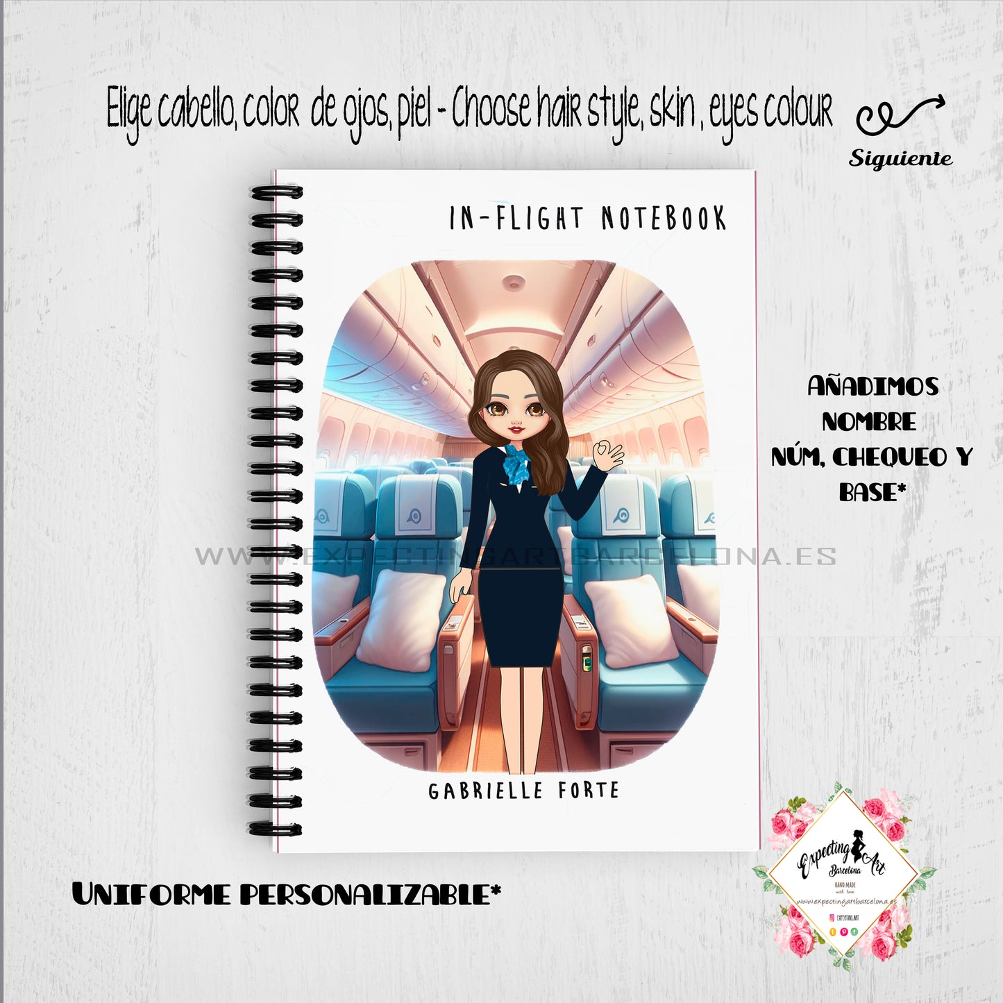 Agenda de vuelo para cabin crew personalizable. Modelo " Pasillo avión".