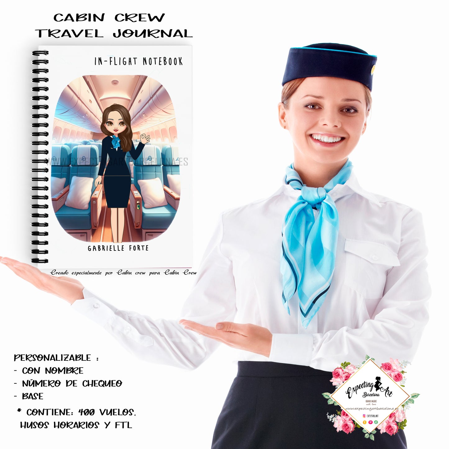 Agenda de vuelo para cabin crew personalizable. Modelo " Pasillo avión".