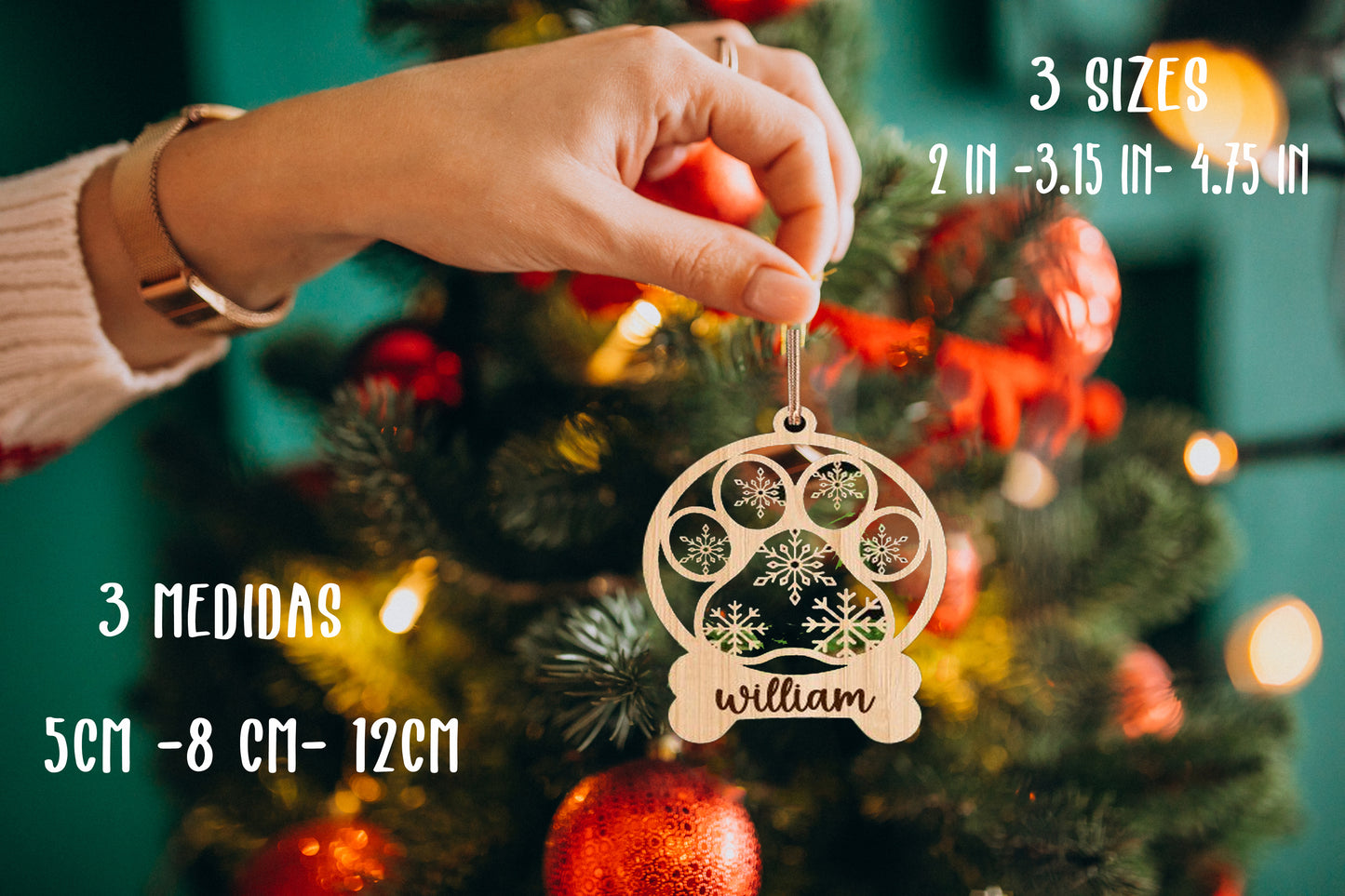 Adornos Personalizados de madera Navidad para Mascotas -Esfera navideña personalizada y Decoración Única - Nombre de tu Mascota en Corte Láser