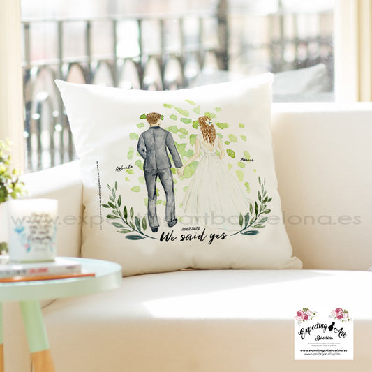 Cojín Cuadrado Personalizado para Boda | Almohada Novios | Regalo Único y Artesanal de 40x40cm y 35x35cm