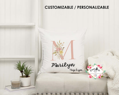 Cojín de Amistad Personalizado con Nombre | Modelo Inicial Flores | Funda Desenfundable (35cm x 35cm / 40cm x 40cm)