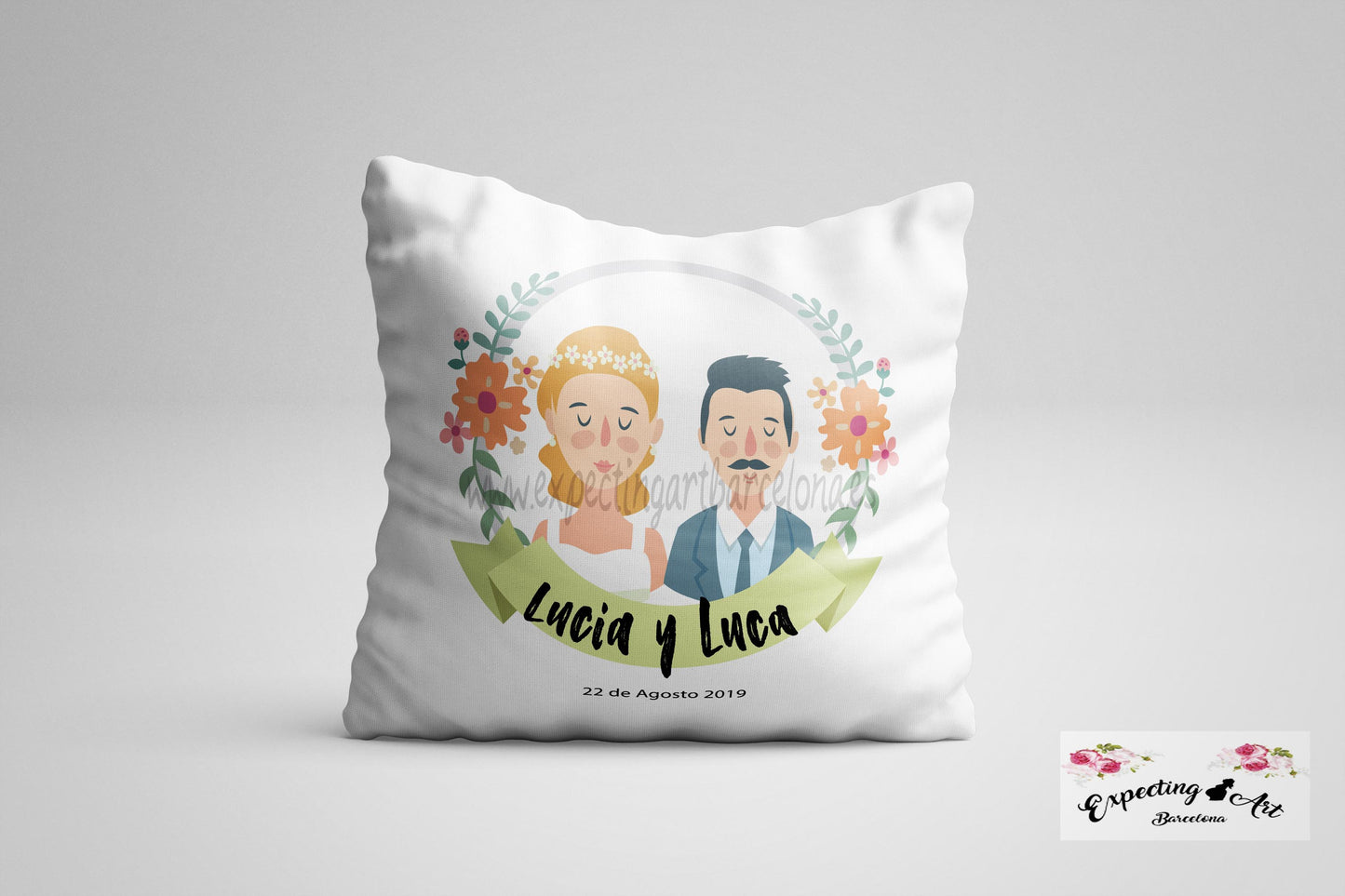 Cojín Cuadrado Personalizado para Boda | Almohada Novios | Regalo Único y Artesanal de 40x40cm y 35x35cm