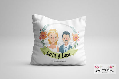 Cojín Cuadrado Personalizado para Boda | Almohada Novios | Regalo Único y Artesanal de 40x40cm y 35x35cm