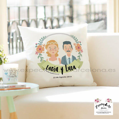 Cojín Cuadrado Personalizado para Boda | Almohada Novios | Regalo Único y Artesanal de 40x40cm y 35x35cm