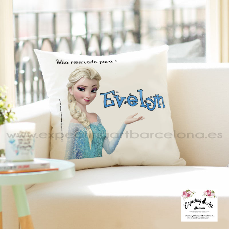 Cojín Cuadrado Personalizado con Nombre | Decoración princesa de hielo| Almohada de Poliéster de 40x40cm y 35x35cm