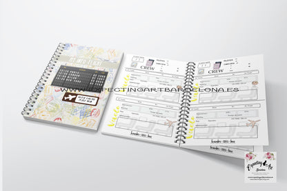 Agenda de vuelo para cabin crew personalizable. Modelo pantalla salidas y llegadas.