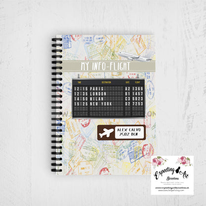 Agenda de vuelo para cabin crew personalizable. Modelo pantalla salidas y llegadas.