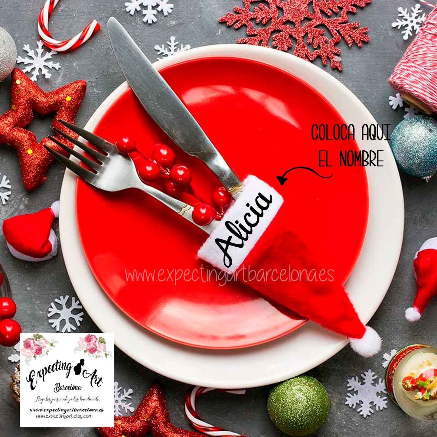 Gorrito de Navidad Personalizado de Fieltro con Grabado de Nombre - Decoración de Mesa para Cena de Navidad