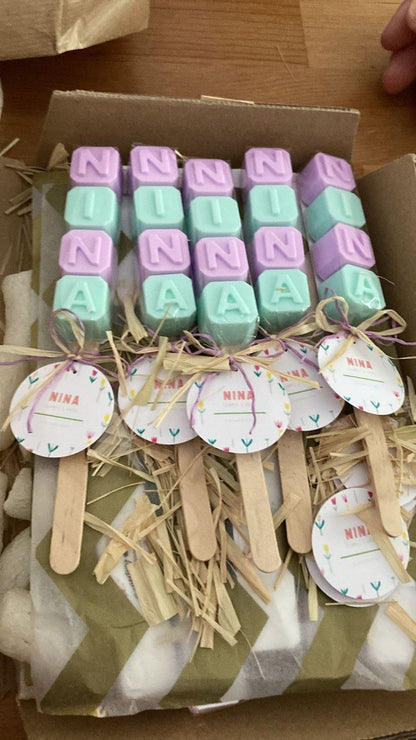 Brocheta de Jabón letras para comunión| Jabón con nombre para bautizo personalizado| Jabón baby shower| Recuerdo boda| Detalles de bautizo| Favor baby