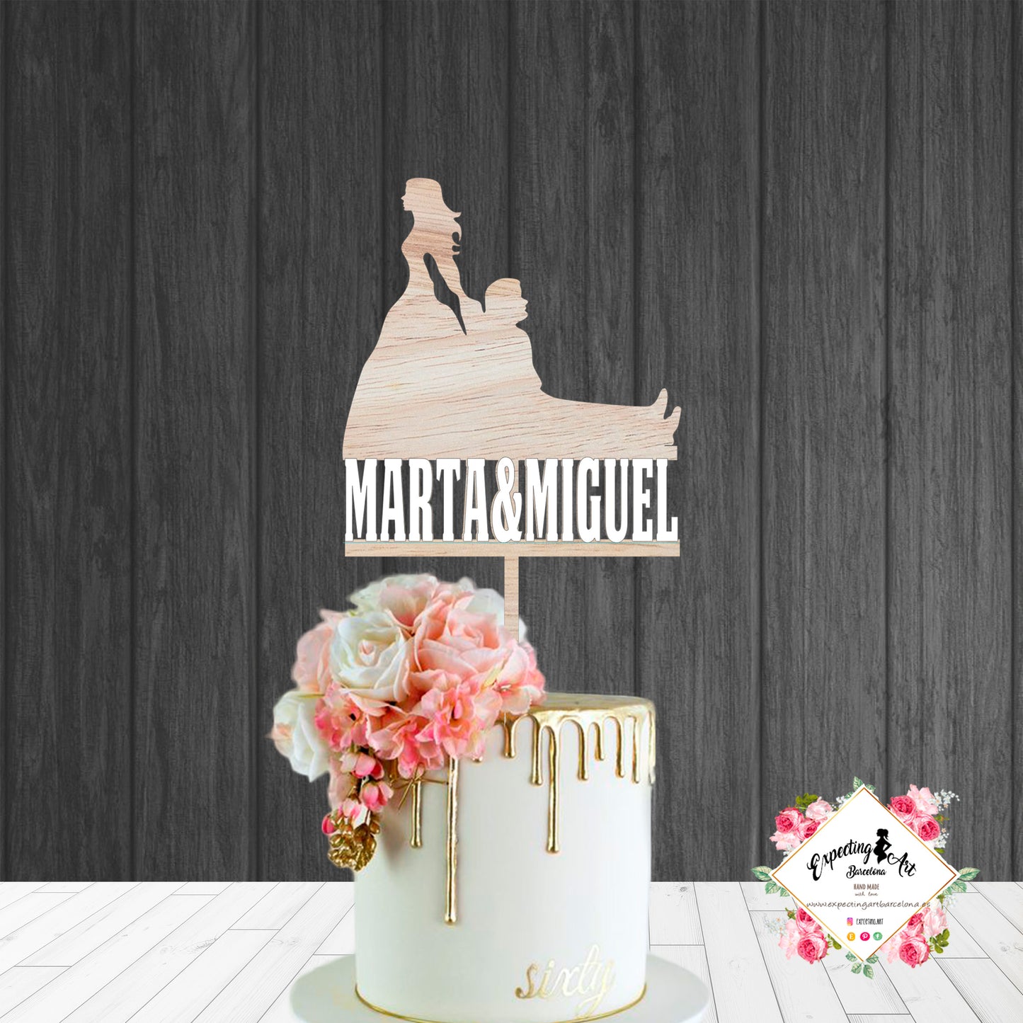 Simpático adorno de tarta personalizado - Perfecto para Bodas y Ocasiones Especiales