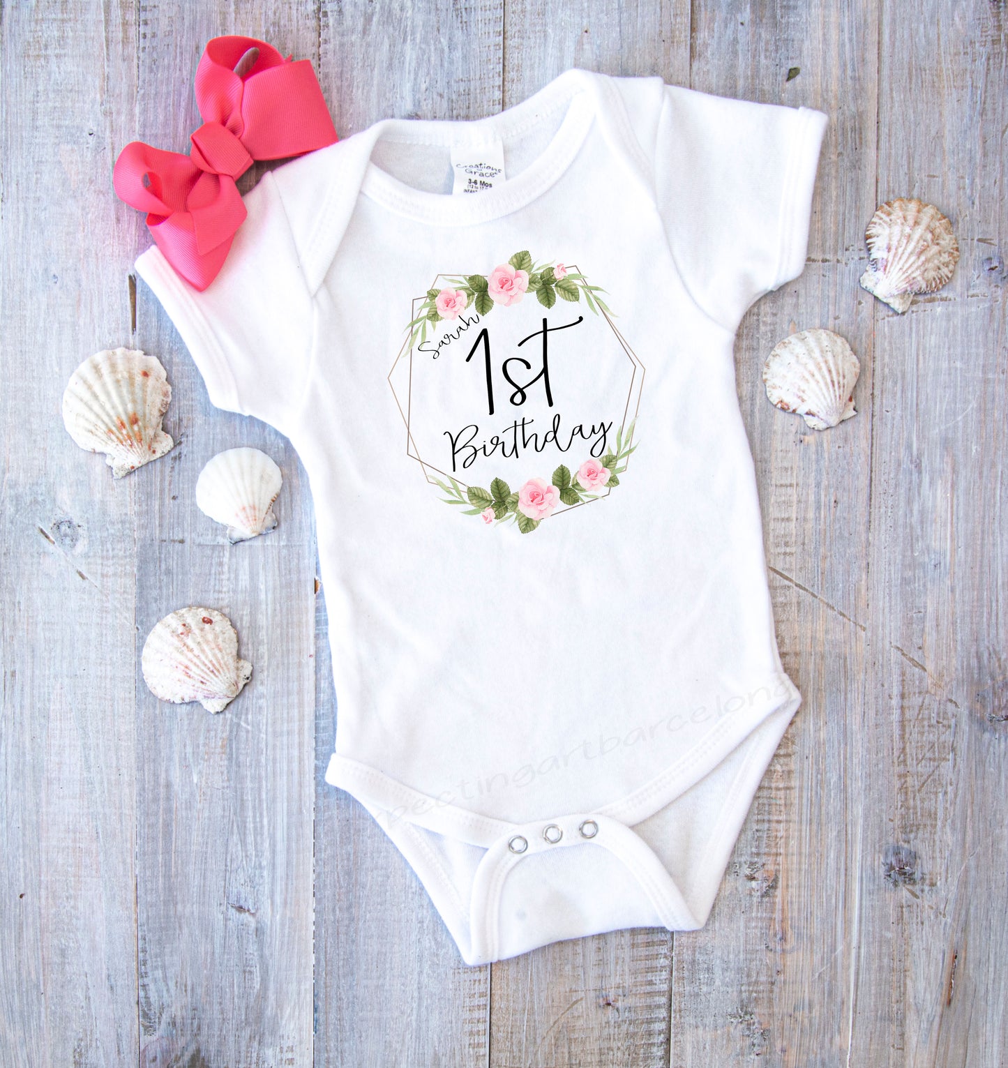 Bodie de algodón bebé personalizado con el nombre | Mod. 1st Birthday | Manga Corta y Manga Larga | Tallas Varias.