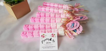 Brocheta de Jabón letras para comunión| Jabón con nombre para bautizo personalizado| Jabón baby shower| Recuerdo boda| Detalles de bautizo| Favor baby