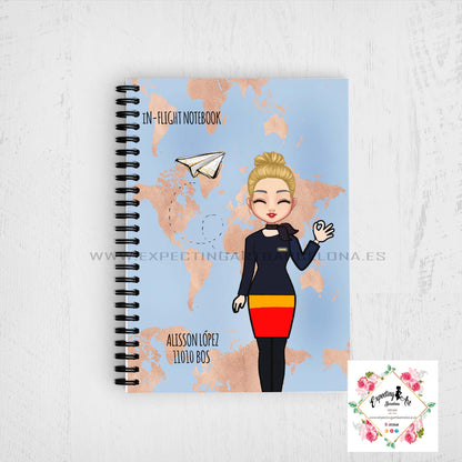 Agenda de vuelo para cabin crew personalizable. Modelo " Mapa Dorado".