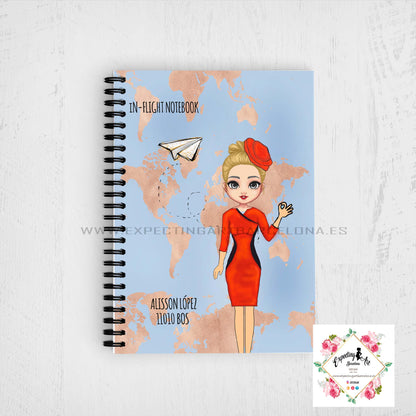 Agenda de vuelo para cabin crew personalizable. Modelo " Mapa Dorado".