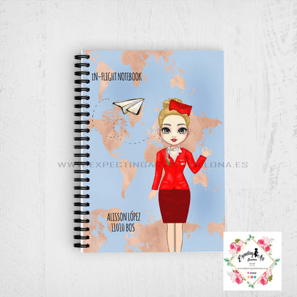 Agenda de vuelo para cabin crew personalizable. Modelo " Mapa Dorado".