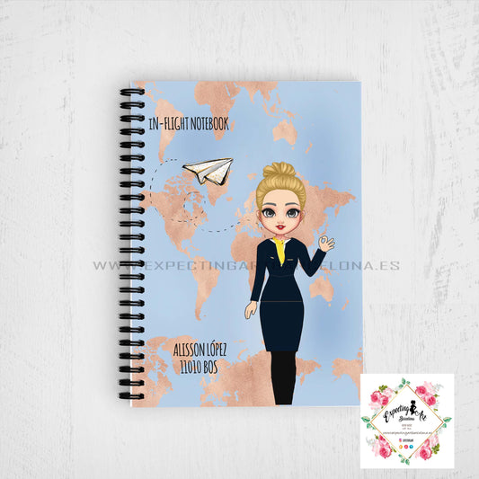 Agenda de vuelo para cabin crew personalizable. Modelo " Mapa Dorado".