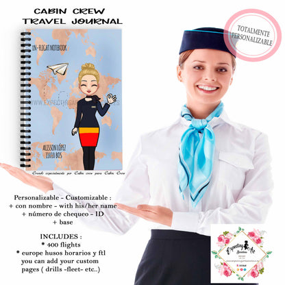 Agenda de vuelo para cabin crew personalizable. Modelo " Mapa Dorado".