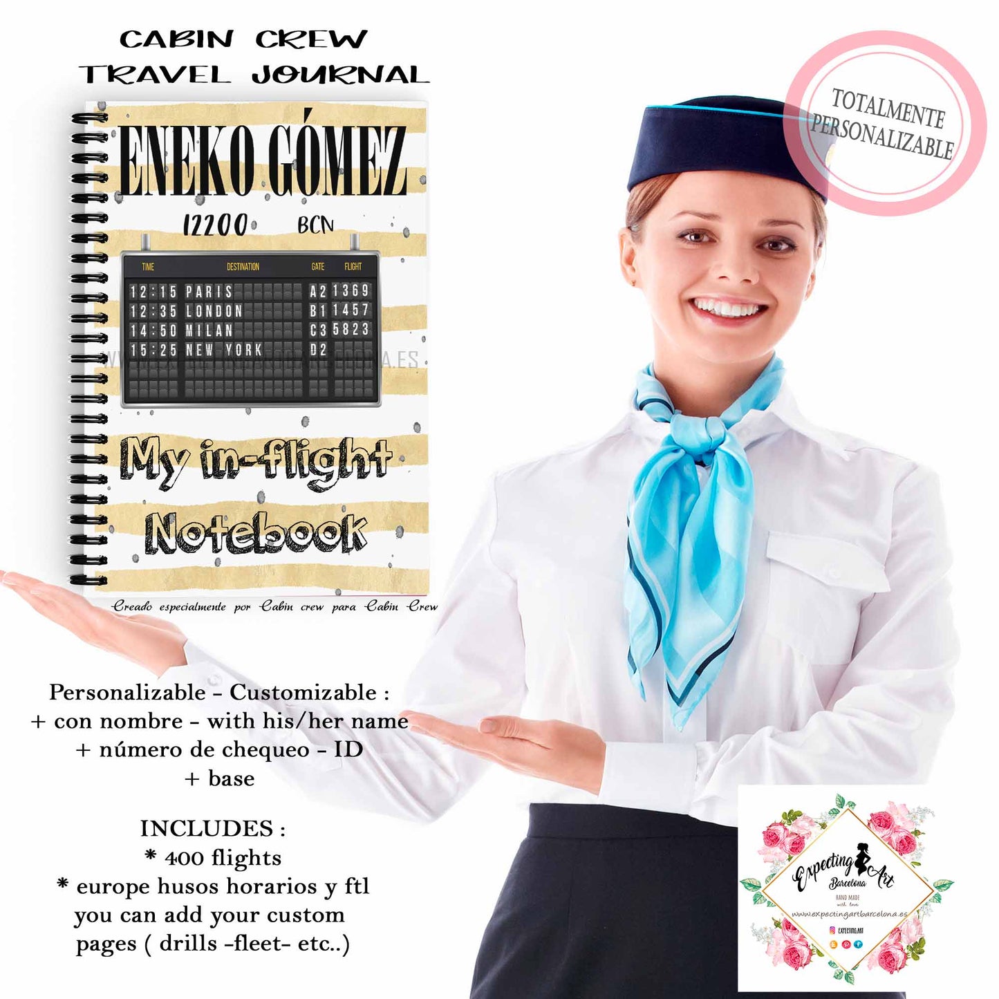 Agenda de vuelo para cabin crew personalizable. Modelo Aeropuerto