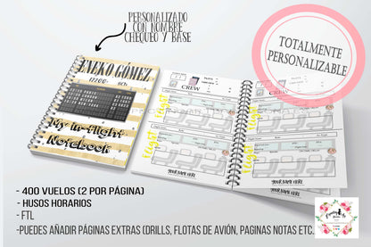 Agenda de vuelo para cabin crew personalizable. Modelo Aeropuerto