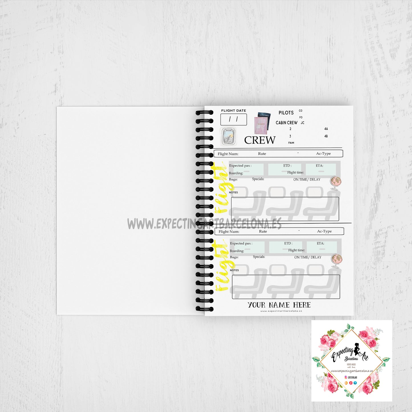 Agenda de vuelo personalizable para Cabin Crew. Modelo Vuela tan alto.