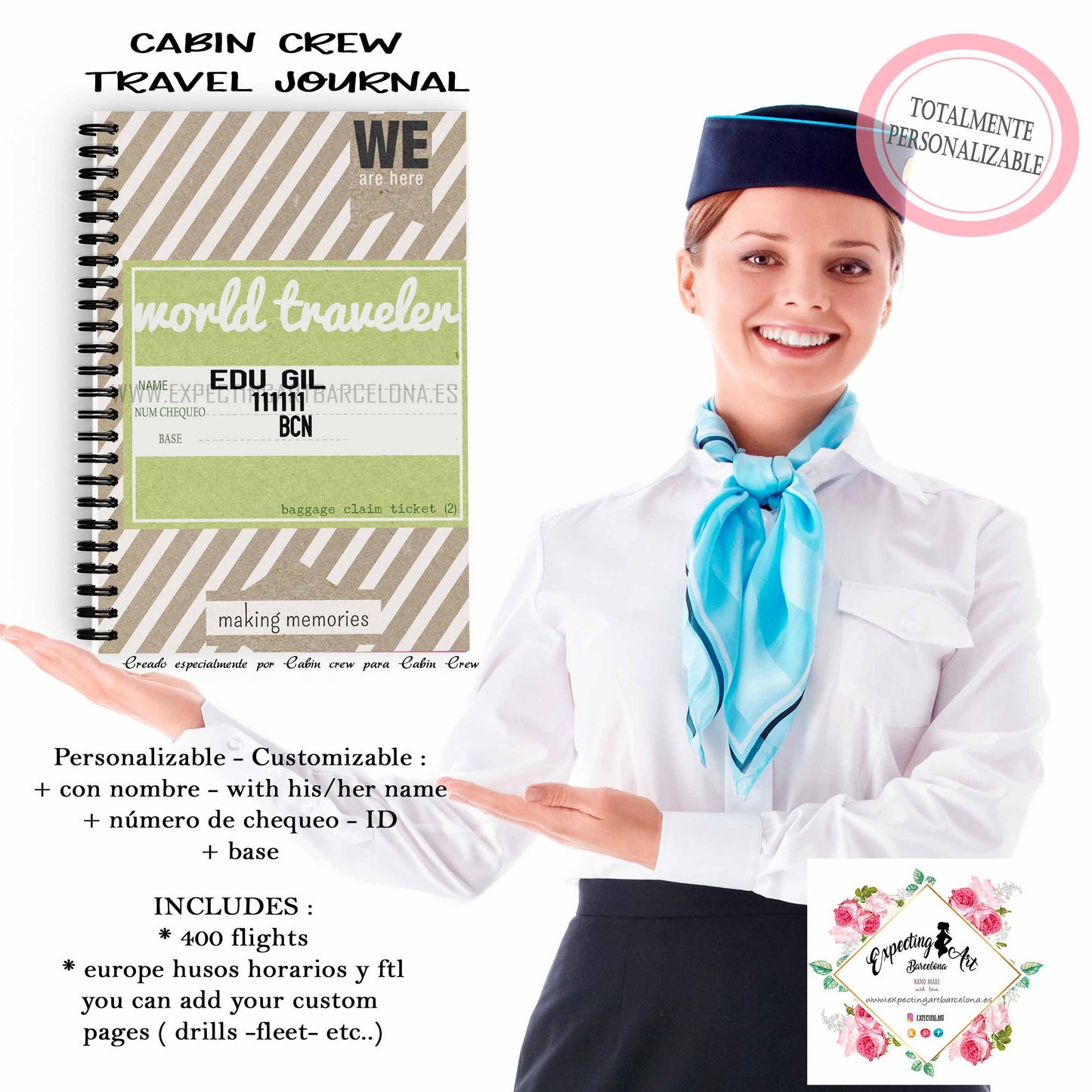 Agenda personalizable para cabin crew. Modelo TAG