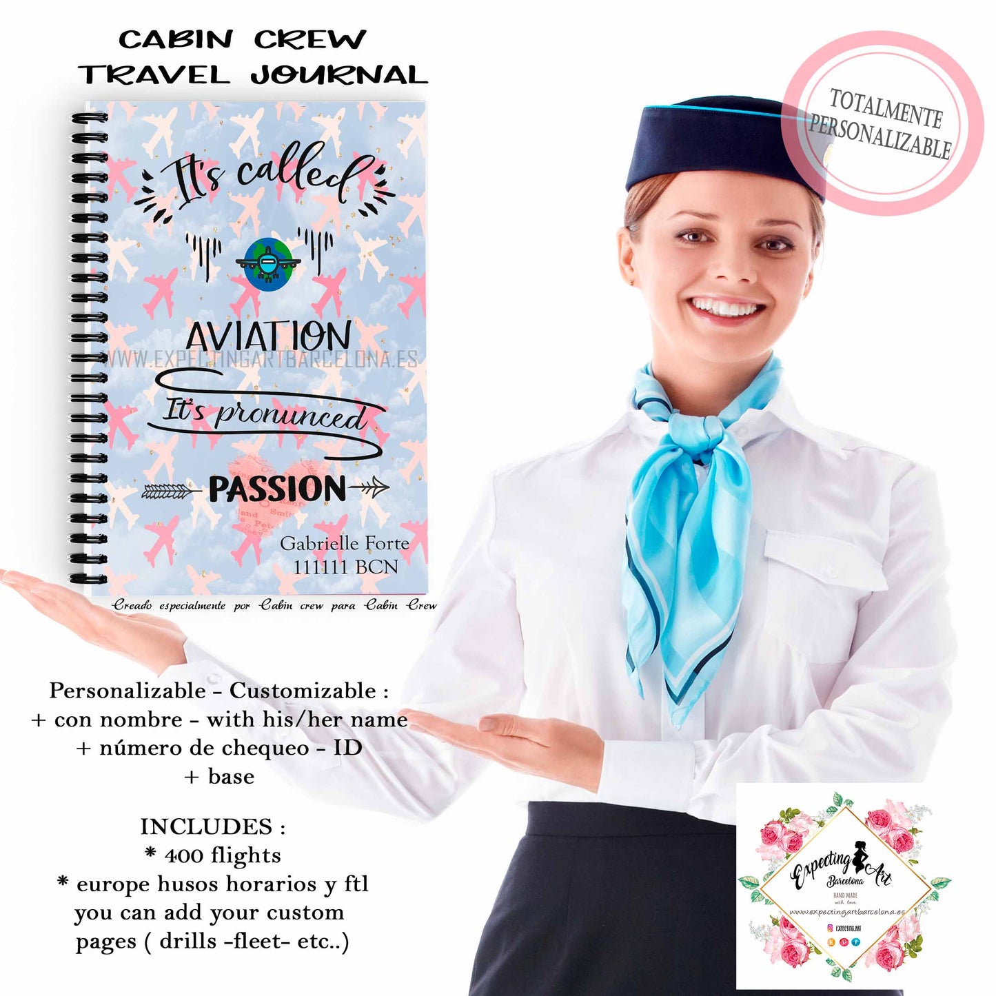 Agenda de vuelo para cabin crew personalizable. Modelo "Its called aviation..".